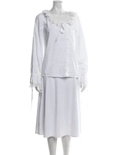 Pre-owned Francoise Square Neckline Long Sleeve Blouse In White