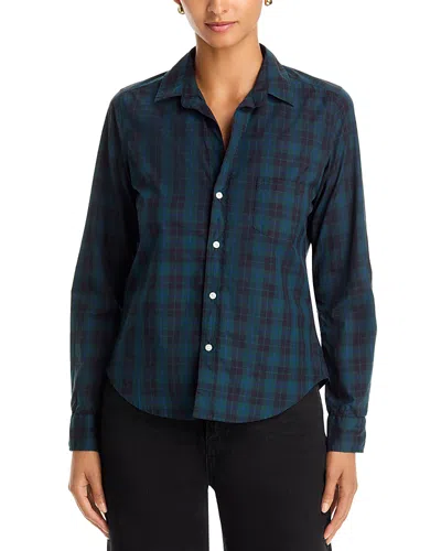 Frank & Eileen Barry Cotton Printed Button Up Shirt In Blue