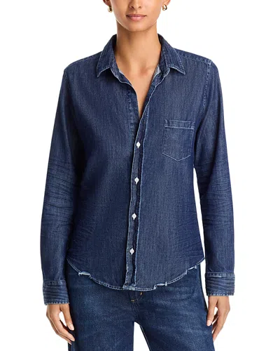 Frank & Eileen Barry Cotton Printed Button Up Shirt In Blue