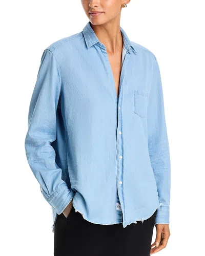 Frank & Eileen Cotton Printed Relaxed Button Up Shirt In Blue