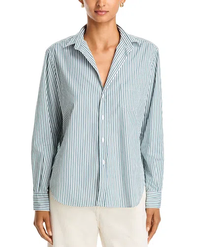 Frank & Eileen Cotton Printed Relaxed Button Up Shirt In Blue