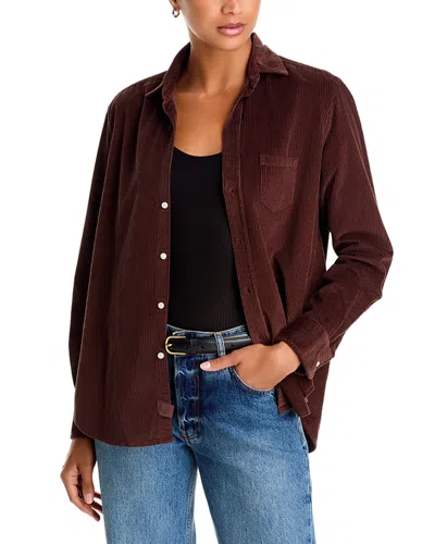 Frank & Eileen Cotton Printed Relaxed Button Up Shirt In Brown