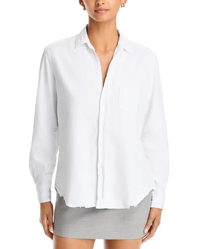 Frank & Eileen Cotton Printed Relaxed Button Up Shirt In White