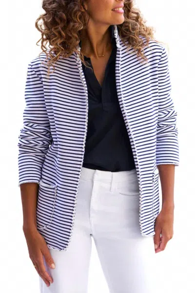 Frank & Eileen Dublin Knit Blazer In White/british Royal Navy In Blue
