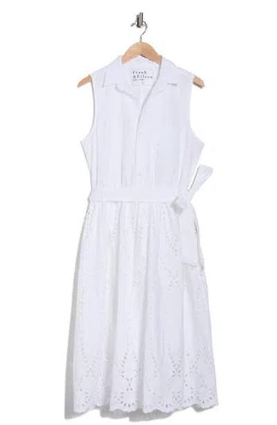 Frank & Eileen Embroidered Eyelet Sleeveless Cotton Shirtdress In White