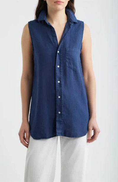 Frank & Eileen Finley Sleeveless Linen Button-up Shirt In Blue