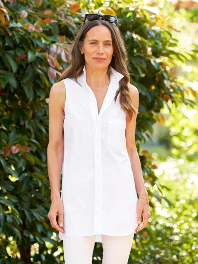 Frank & Eileen Finley Sleeveless Linen Button-up Shirt In White