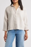 Frank & Eileen Gabi Crop Linen Popover Shirt In Gray