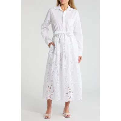 Frank & Eileen Grace Embroidered Eyelet Long Sleeve Cotton Shirtdress In White