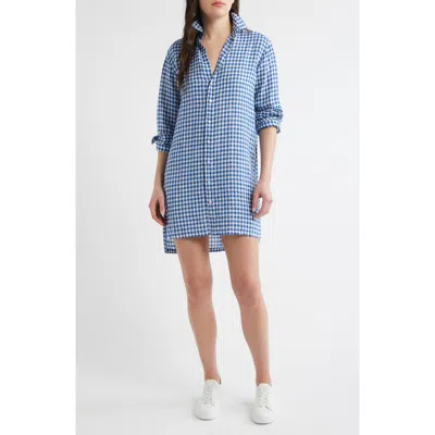 Frank & Eileen Hunter Stripe Step Hem Linen & Cotton Shirtdress In Blue