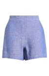 Frank & Eileen Linen Pull-on Shorts In Blue