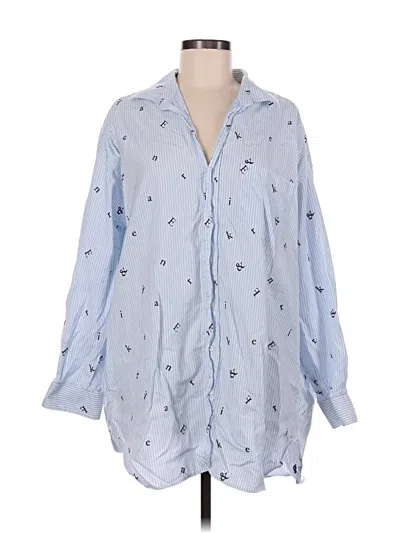 Pre-owned Frank & Eileen Long Sleeve Blouse In Blue