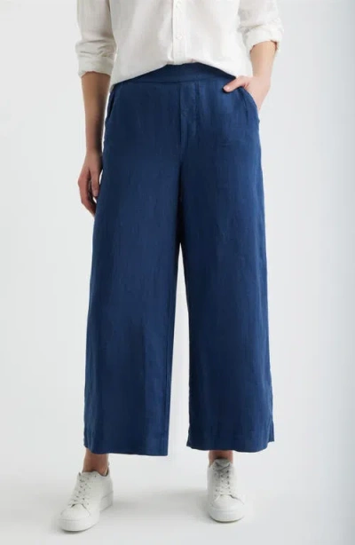 Frank & Eileen Maisie Wide Leg Crop Linen Pants In Blue