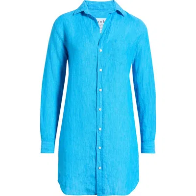 Frank & Eileen Mary Classic Long Sleeve Linen Shirtdress In Blue