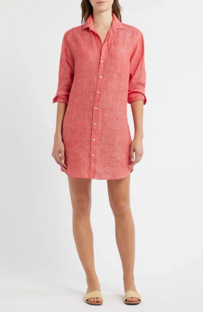 Frank & Eileen Mary Classic Long Sleeve Shirtdress In Red