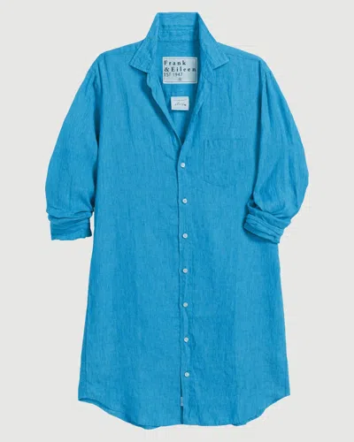 Frank And Eileen Mary Classic Shirtdress Turquoise Linen In Blue