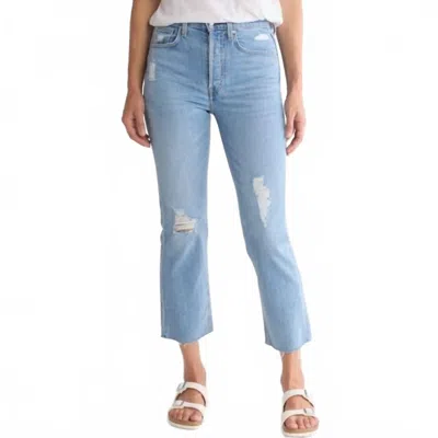 Frank & Eileen Monaghan Ripped Raw Hem Crop Straight Jeans In Blue In Gray