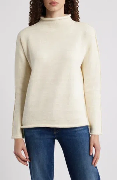 Frank & Eileen Monterey Stripe Cotton Funnel Neck Sweater In Cream Gold Glitter