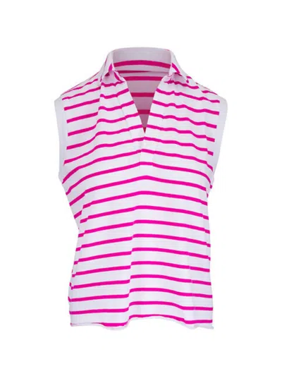 Frank & Eileen Olivia Striped Polo Top In White