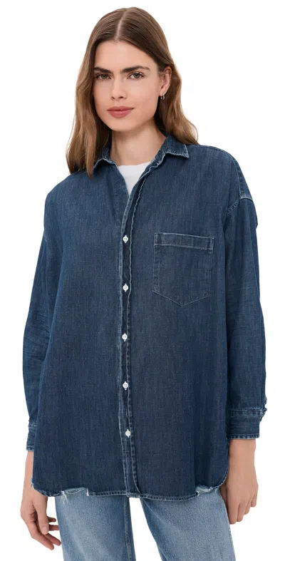 Frank & Eileen Oversized Denim Button Up Shirt Vintage Dark Indigo Wash In Blue