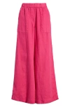 Frank & Eileen Patch Pocket Pull-on Linen Wide Leg Pants In Red