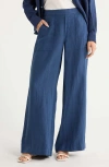 Frank & Eileen Patch Pocket Pull-on Wide Leg Linen Pants In Blue