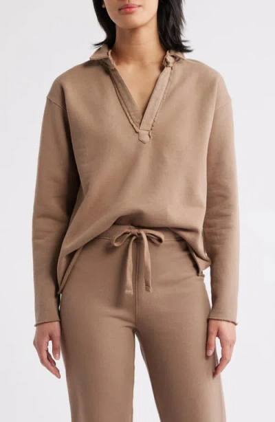 Frank & Eileen Patrick Popover Henley Sweatshirt In Brown