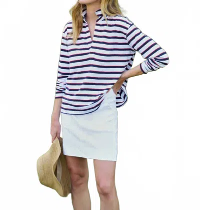 FRANK & EILEEN PATRICK POPOVER HENLEY TOP IN RED/NAVY/WHITE
