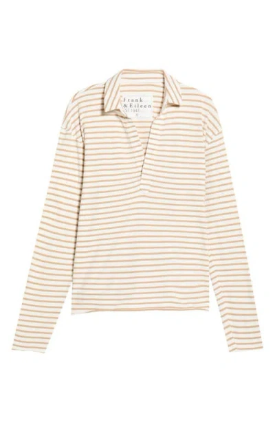 Frank & Eileen Patrick Popover Henley In Vintage White Camel Stripe