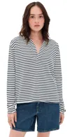 Frank & Eileen Patrick Popover Henley White Navy Stripe In Black