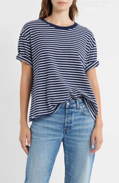 Frank & Eileen Perry Stripe Cotton Crewneck T-shirt In Blue