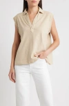 Frank & Eileen Popover Collar Top In Gray