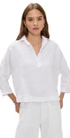 Frank & Eileen Gabi Crop Linen Popover Shirt In White