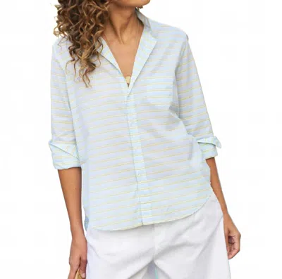 FRANK & EILEEN RELAXED BUTTON-UP SHIRT IN BLUE CHARTREUSE MULTI STRIPE