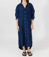 Frank & Eileen Rory Maxi Shirt Dress In Navy Washed Linen In Blue