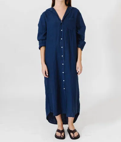 Frank & Eileen Rory Maxi Shirt Dress In Navy Washed Linen In Blue