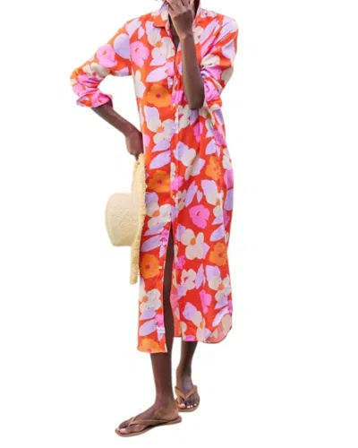 FRANK & EILEEN RORY MAXI SHIRTDRESS IN ORANGE/ PINK FLORAL