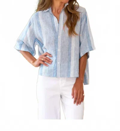 Frank & Eileen Rosie Short Sleeve Linen In Multi Stripe Blue