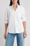 Frank & Eileen Ruffle Collar Relaxed Fit Cotton Button-up Shirt In White