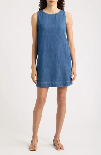 Frank & Eileen Shell Sleeveless Denim Shift Dress In Blue
