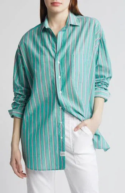 Frank & Eileen Shirley Stripe Oversize Tunic Button-up Shirt In Green