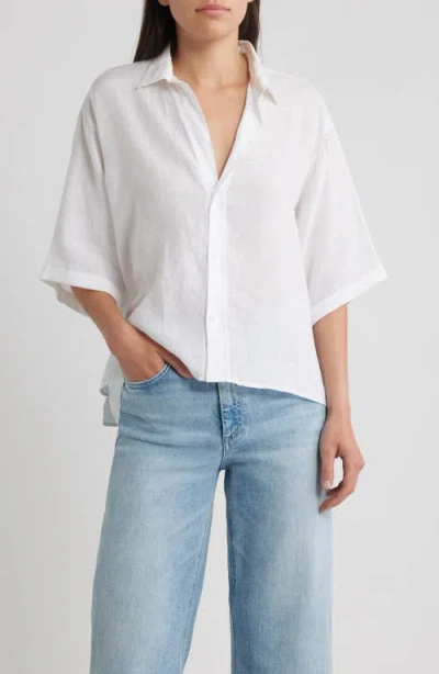Frank & Eileen Short Sleeve Linen Button-up Shirt In White