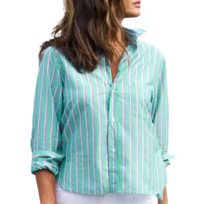 Frank & Eileen Silvio Cropped Button Up In Green With Red And Navy Stripe In Blue