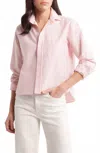Frank & Eileen Silvio Untuckable Button Up Shirt In Coral Stripe In Pink