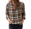 Frank & Eileen Silvio Untuckable Button-up Shirt In Sand And Camel With Black Plaid In Brown