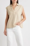 Frank & Eileen Sleeveless Collared Top In Sand