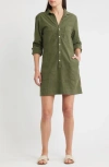Frank & Eileen Southern Ireland Long Sleeve Cotton & Linen Shirtdress In Green