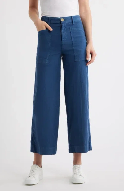 Frank & Eileen Stretch Cotton & Linen Crop Wide Leg Carpenter Pants In Blue