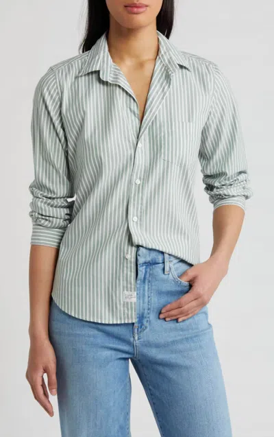 Frank & Eileen Tailored Button Up Shirt In Green Stripe