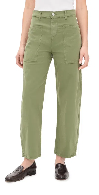 Frank & Eileen Twill Barrel Trousers Olive In Green